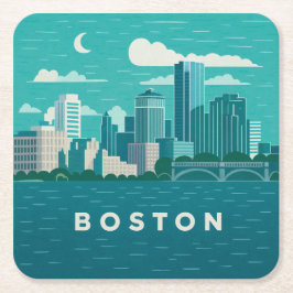 Massachusetts Night Cityscape | Boston City Underlägg Papper Kvadrat
