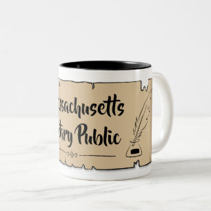 Massachusetts Notary Public Rulla Feather Quill Två-Tonad Mugg