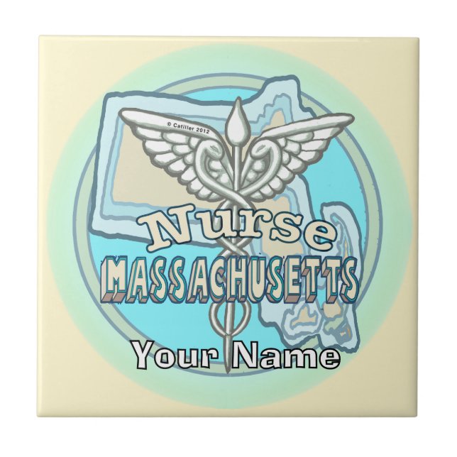 Massachusetts Nurse Caduceus Tile Kakelplatta (Framsidan)