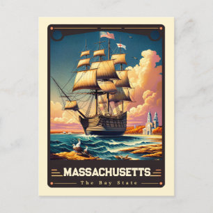 Massachusetts Patriotisk Vintage Vykort
