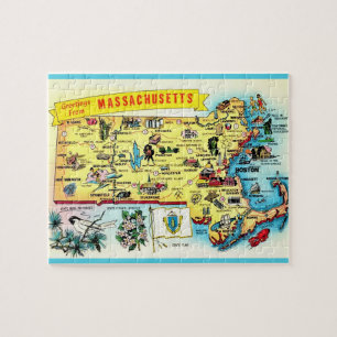 Massachusetts Postcard Karta Jigszle Puzzle Pussel