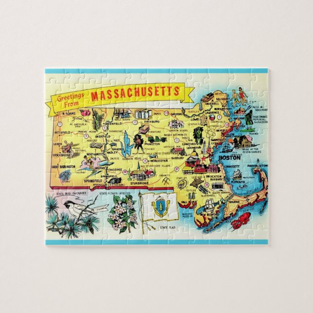 Massachusetts Postcard Karta Jigszle Puzzle Pussel (Horisontell)