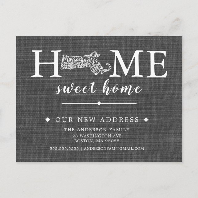 MASSACHUSETTS-postkort för meddelande om Flytta (Framsida)