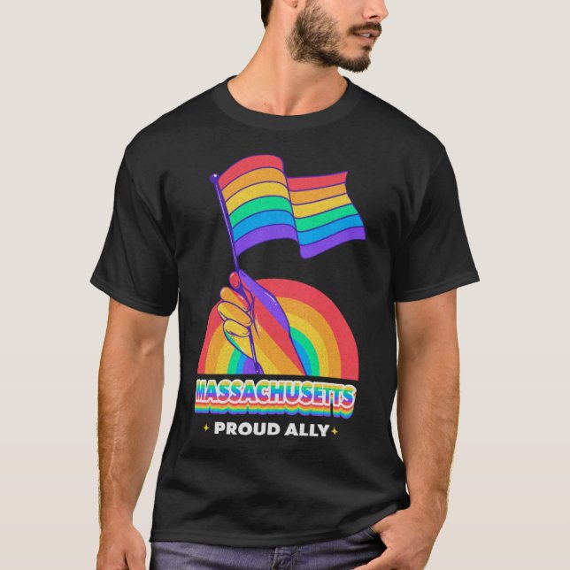 Massachusetts Proud Ally Pride Month HBT Co. T Shirt (Framsida)