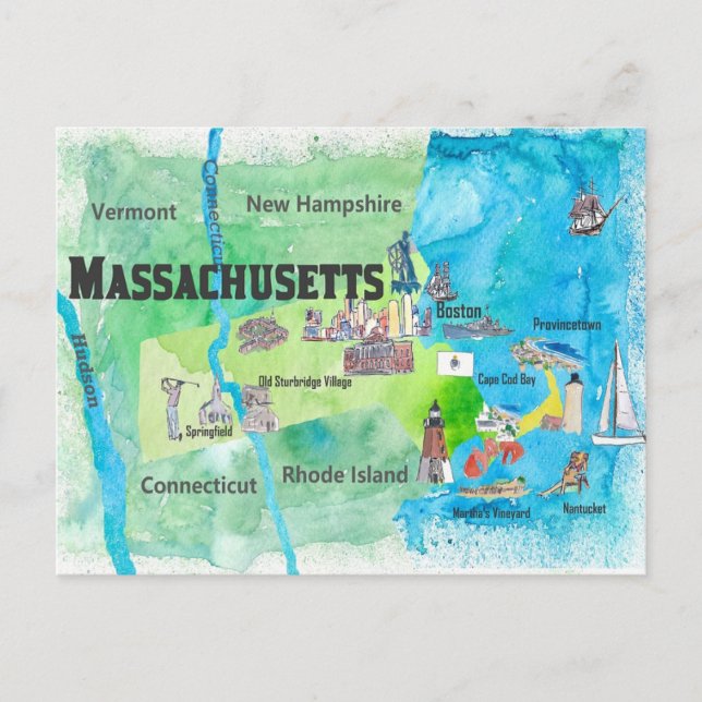 Massachusetts reskarta vykort (Framsida)