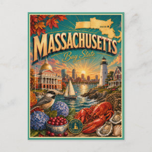 Massachusetts Retro Resa Souvenir Postkort Vykort