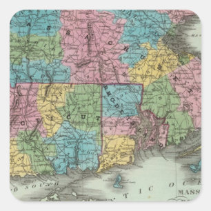 Massachusetts Rhode island och Connecticut Fyrkantigt Klistermärke