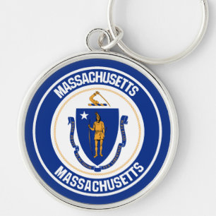 Massachusetts Round Emblem Rund Silverfärgad Nyckelring