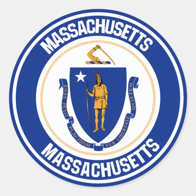 Massachusetts Round Emblem Runt Klistermärke (Framsida)
