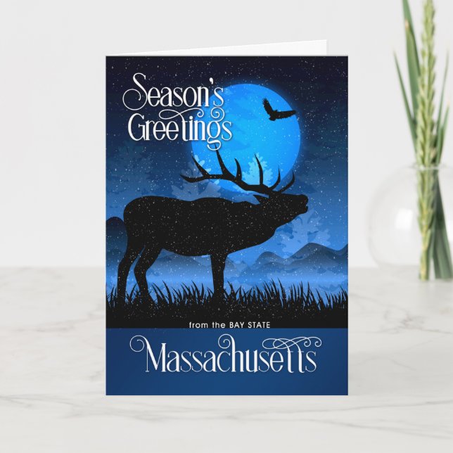 Massachusetts Season's Greetings Blue Moose Helgkort (Framsida)