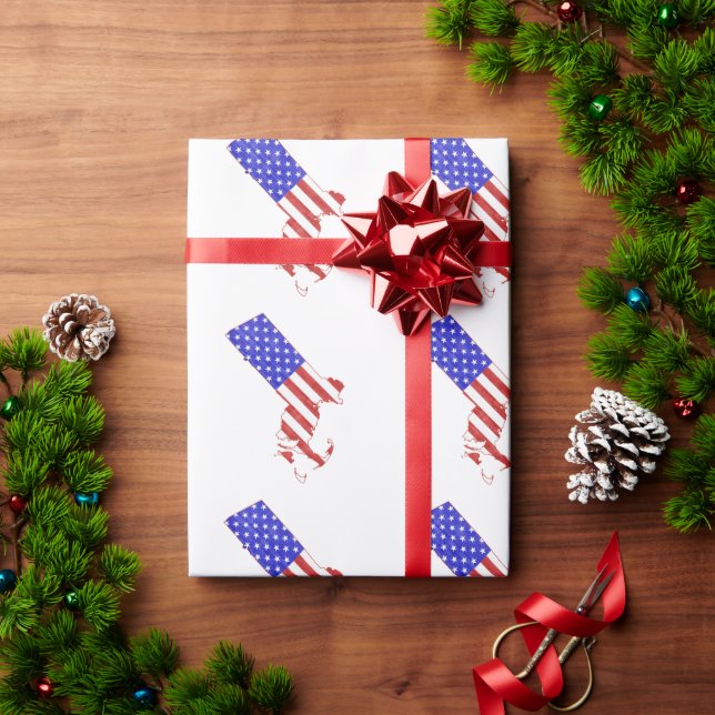 Massachusetts Shaped American Flagga Patriotic USA Presentpapper (Julgåva)