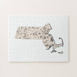 Massachusetts Shaped Vintage Bild Karta Pussel