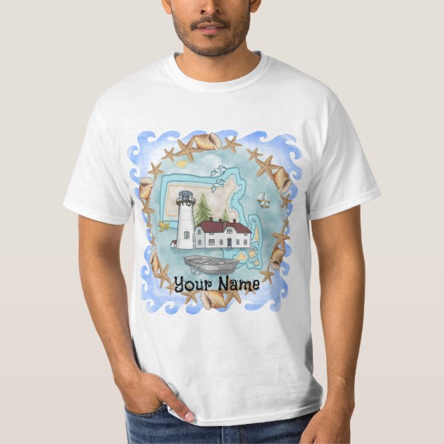 Massachusetts Shells Lighthouse  t-shirt (Framsida)