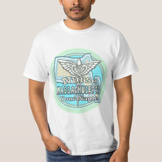 Massachusetts Sjuksköterska Caduceus T Shirt (Framsida)
