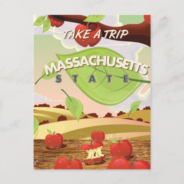 Massachusetts State Apple träd Resa Affisch Carto Vykort (Framsida)