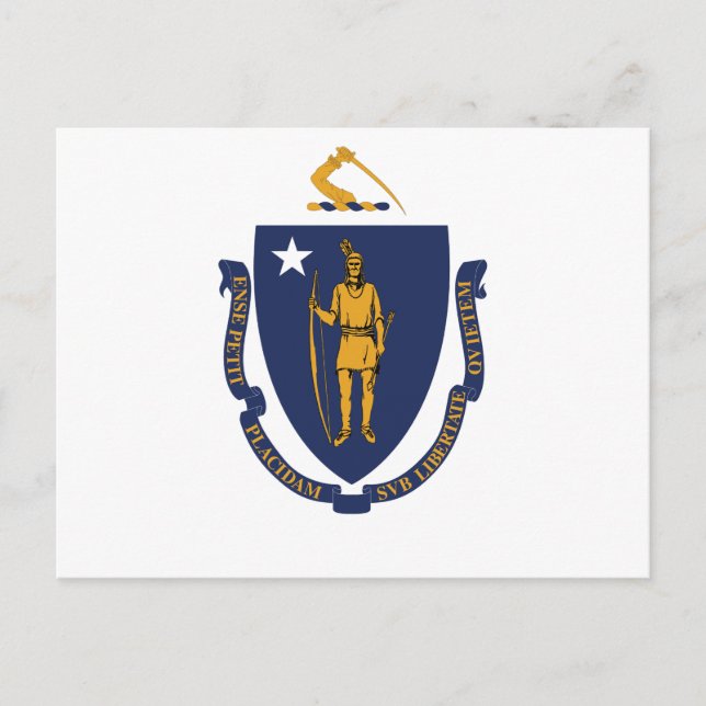 Massachusetts State Flag Bay State Indian & Motto  Vykort (Framsida)