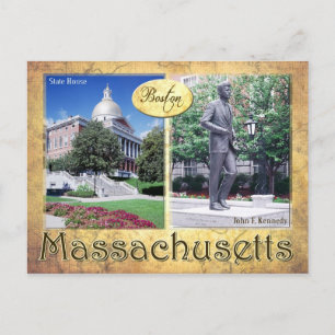 Massachusetts State House & Kennedy's Statue Vykort