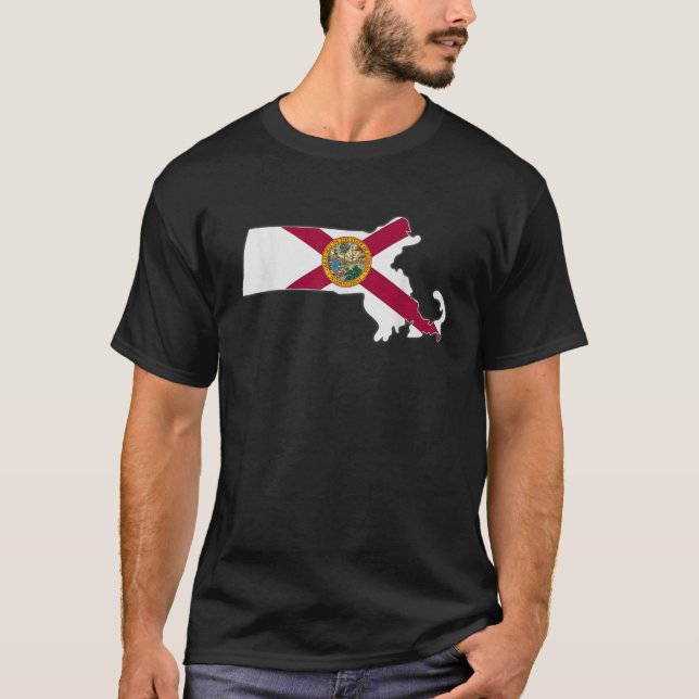 MASSACHUSETTS STATE KARTA FLORIDA FL Flagga Roots  T Shirt (Framsida)