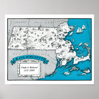 Massachusetts State Karta Wall Art Poster