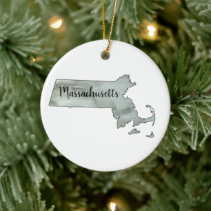 Massachusetts State-konturmålning Julgransprydnad Keramik
