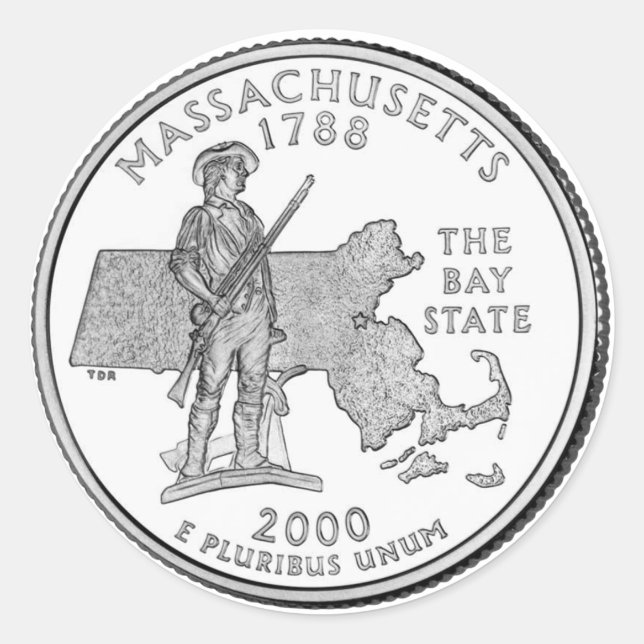 Massachusetts State-kvartal Runt Klistermärke (Framsida)