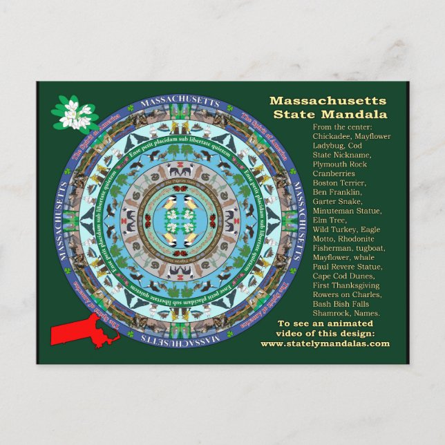 Massachusetts State Mandala Postcard Vykort (Framsida)