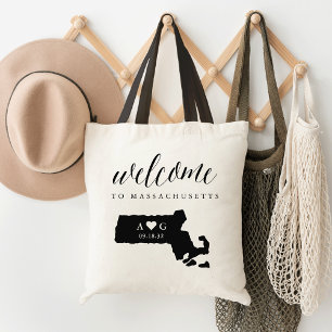 Massachusetts State Silhouette Bröllop Välkommen Tygkasse
