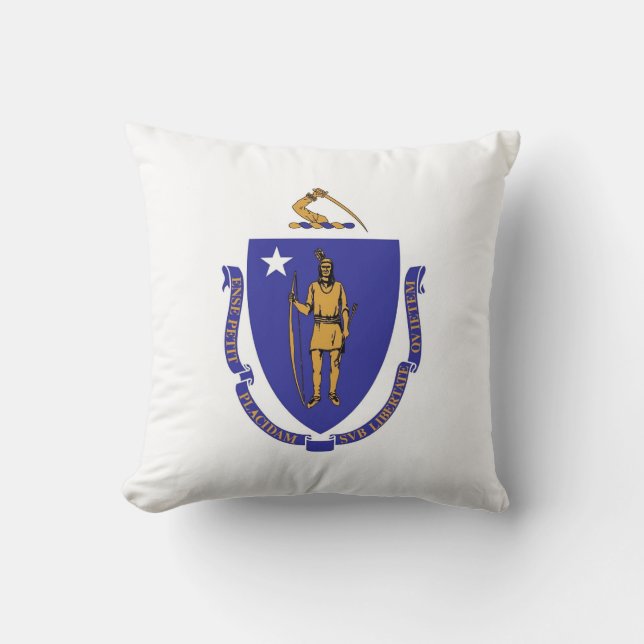 Massachusetts Statlig flagga American MoJo Pillow Kudde (Framsida)
