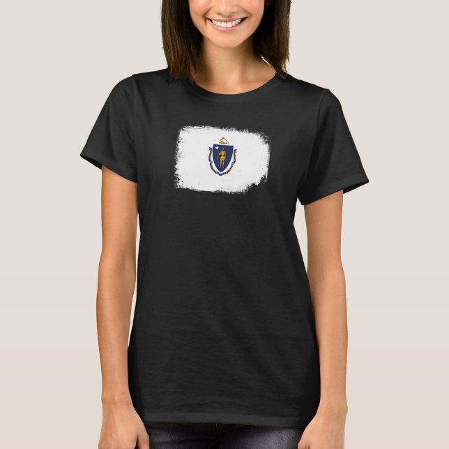 Massachusetts Statlig flagga Boston Worcester New  T Shirt (Framsida)