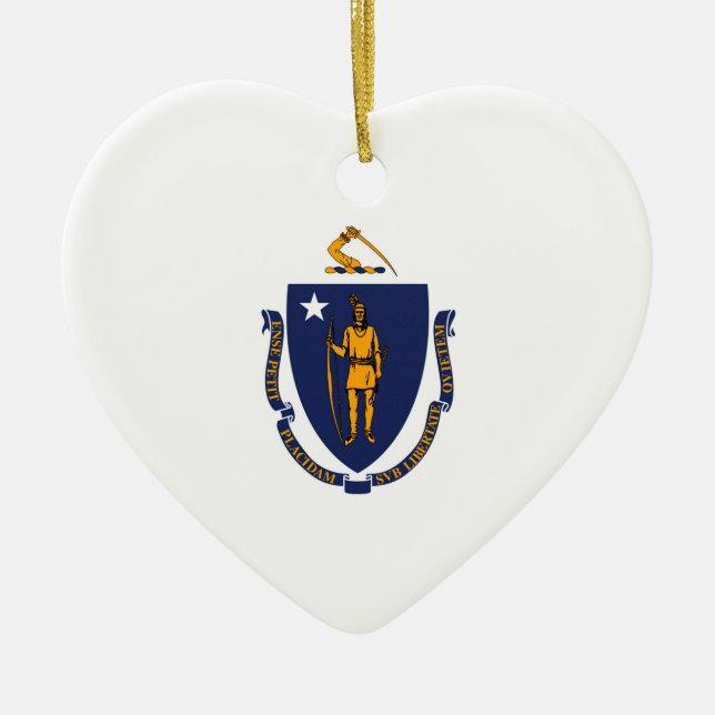 Massachusetts Statlig flagga Design Julgransprydnad Keramik (Framsidan)