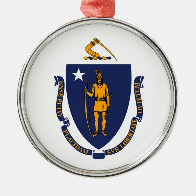 Massachusetts Statlig flagga Design Julgransprydnad Metall (Framsidan)