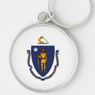 Massachusetts Statlig flagga Design Rund Silverfärgad Nyckelring