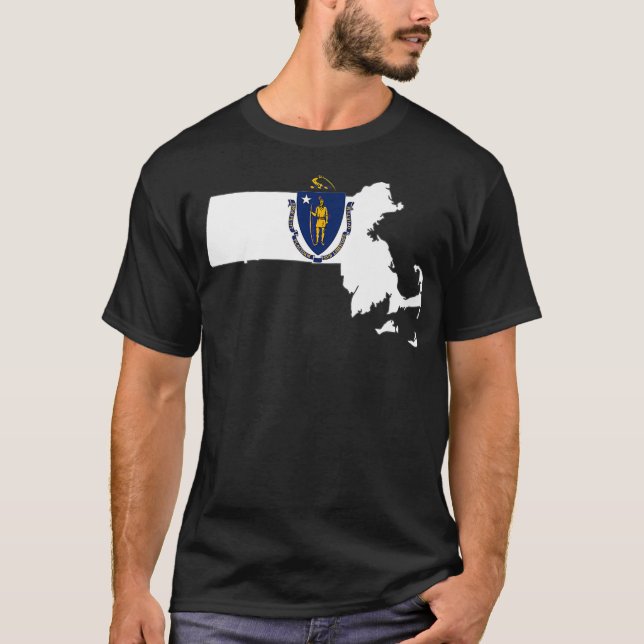 Massachusetts statlig flagga innanför Karta i Mass T Shirt (Framsida)