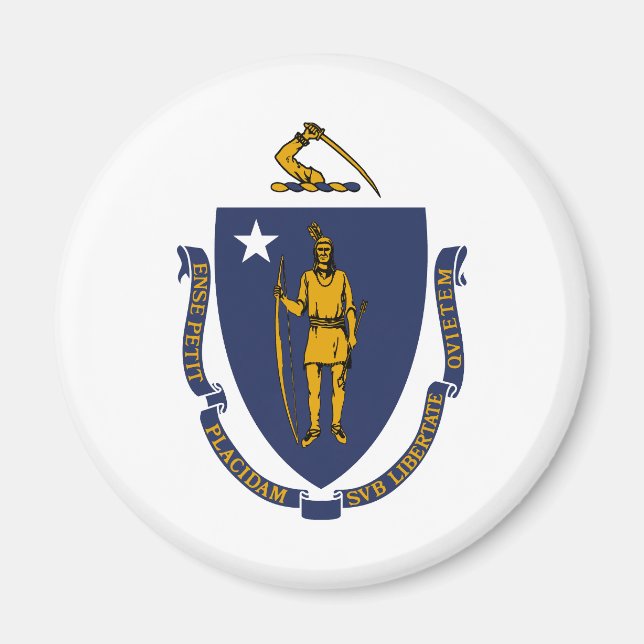 Massachusetts Statlig flagga Magnet (Framsidan)