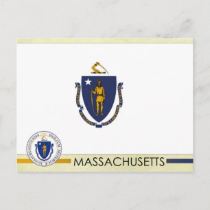 Massachusetts Statlig flagga och Seal Vykort
