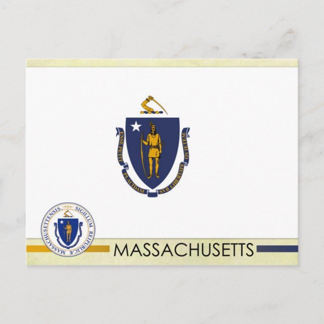 Massachusetts Statlig flagga och Seal Vykort (Framsida)