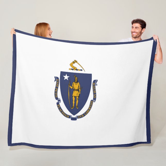 Massachusetts Statlig flagga Print Patriotc Fleecefilt (På plats)