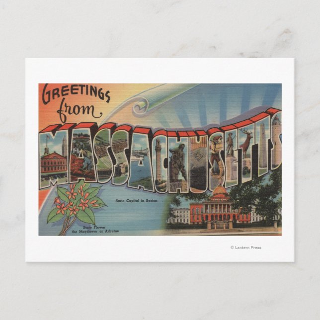 Massachusetts (statligt kapital/blomma) vykort (Framsida)
