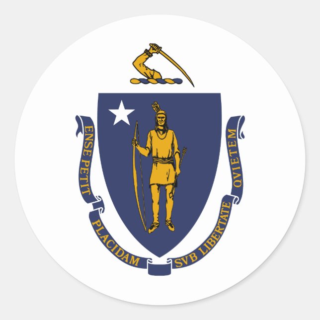 Massachusetts statsflagga runt klistermärke (Framsida)