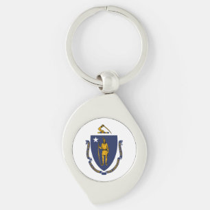 Massachusetts statsflagga swirl silverfärgad nyckelring