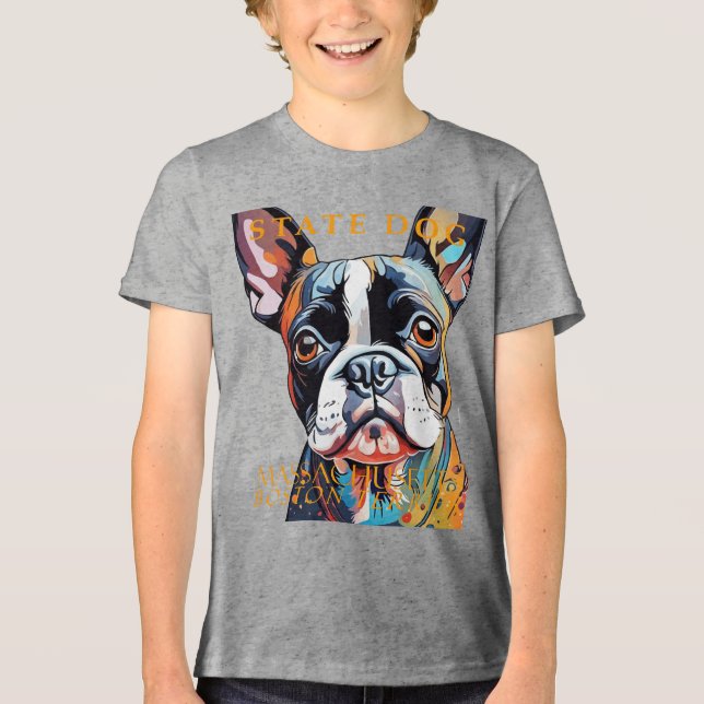 Massachusetts Territory Hund Boston Terrier Konst T Shirt (Framsida)