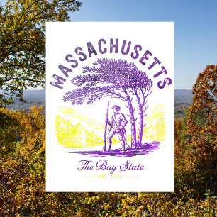 Massachusetts The Bay State Est. 1788 Kolonial Vykort
