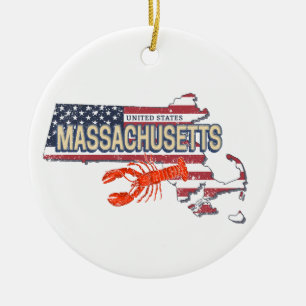 Massachusetts United Stater Retro Karta Vintage US Julgransprydnad Keramik