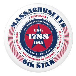Massachusetts US State Rött vitt blått Typography Knopp