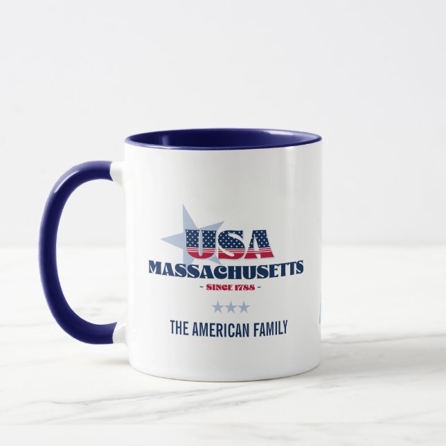 Massachusetts USA 1788 Blue Star Personlig mugg (Vänster)
