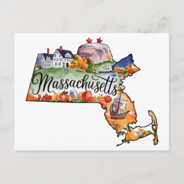 Massachusetts USA Delstat Formgiven Vintage Vatten Vykort
