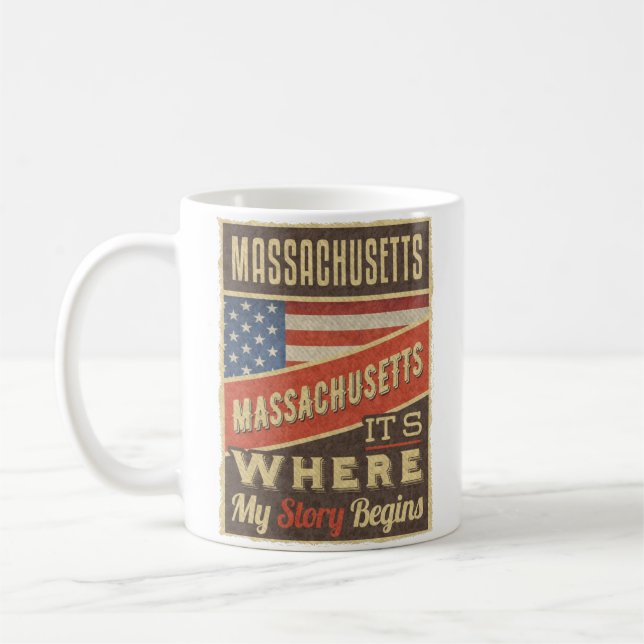 Massachusetts USA Flag Kaffemugg (Vänster)