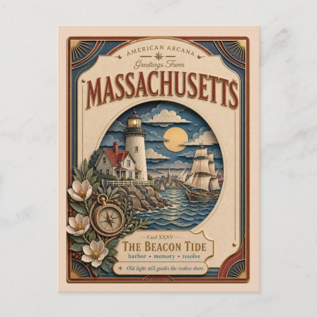 Massachusetts Vintage Paper Cut American Arcana Vykort (Framsida)