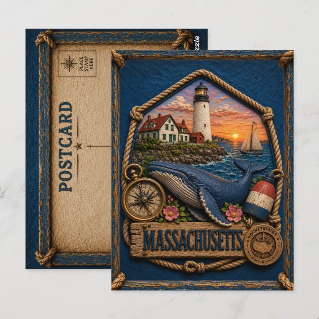 Massachusetts Vintage Resa Vykort (Fram/baksida)