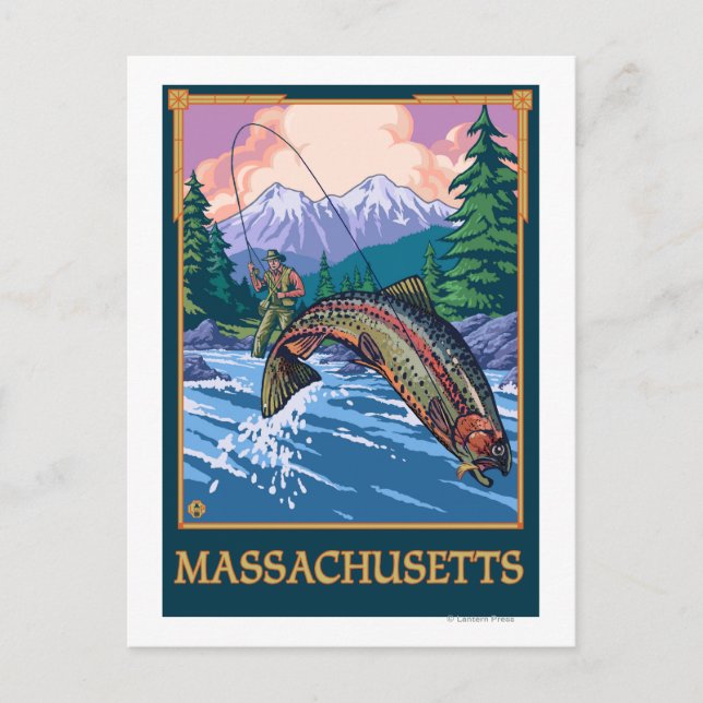 MassachusettsAngler Fisherman Scene Vykort (Framsida)